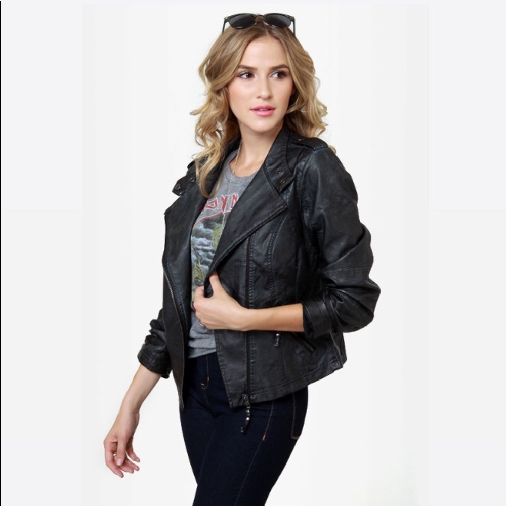 Lulus Black Vegan Leather Moto Jacket - Picture 7 of 9